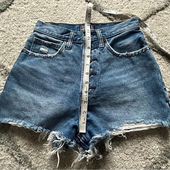 Abercrombie & Fitch Dark Blue Frayed Jean Shorts - Picture 5 of 9